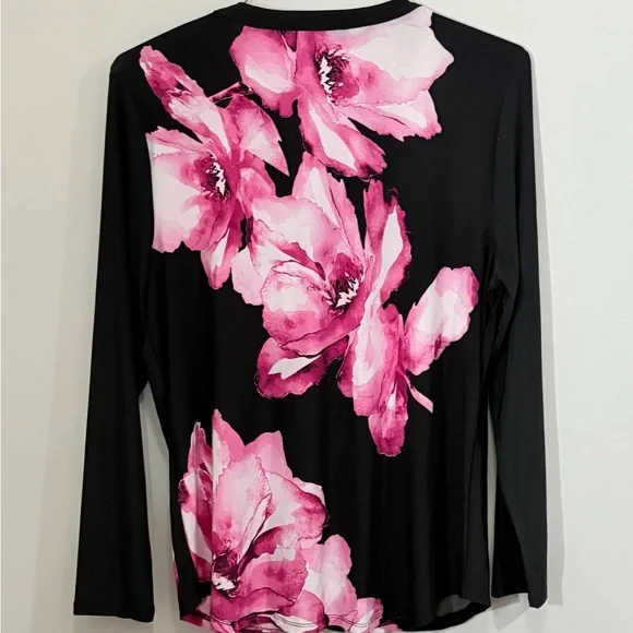 INC International Concepts Black Blouse with Pink Floral Pattern - Picture 5 of 6